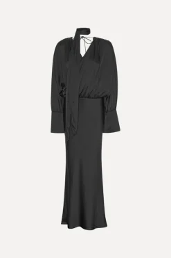 Maxi Dress|Dresses-ROTATE Birger Christensen Crepe De Chine Maxi Dress Black Black color