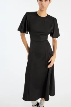 Midi Dresses|Dresses-ROTATE Birger Christensen Crepe De Chine Midi Dress Black Black color