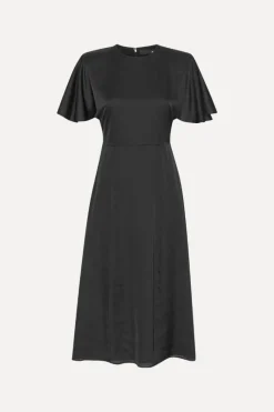 Midi Dresses|Dresses-ROTATE Birger Christensen Crepe De Chine Midi Dress Black Black color