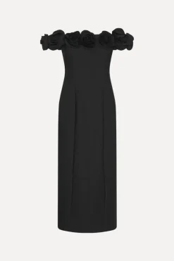 Midi Dresses|Dresses-ROTATE Birger Christensen Crepe Midi Flower Dress Black Black color