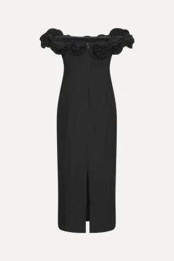 Midi Dresses|Dresses-ROTATE Birger Christensen Crepe Midi Flower Dress Black Black color