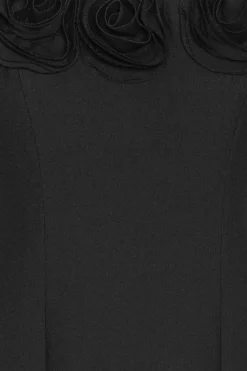 Midi Dresses|Dresses-ROTATE Birger Christensen Crepe Midi Flower Dress Black Black color