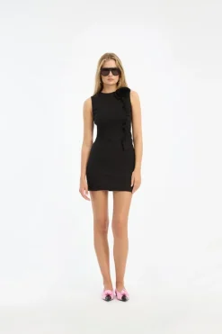 Mini Dresses|Dresses-ROTATE Birger Christensen Crepe Mini Flower Dress Black Black color