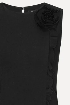 Mini Dresses|Dresses-ROTATE Birger Christensen Crepe Mini Flower Dress Black Black color