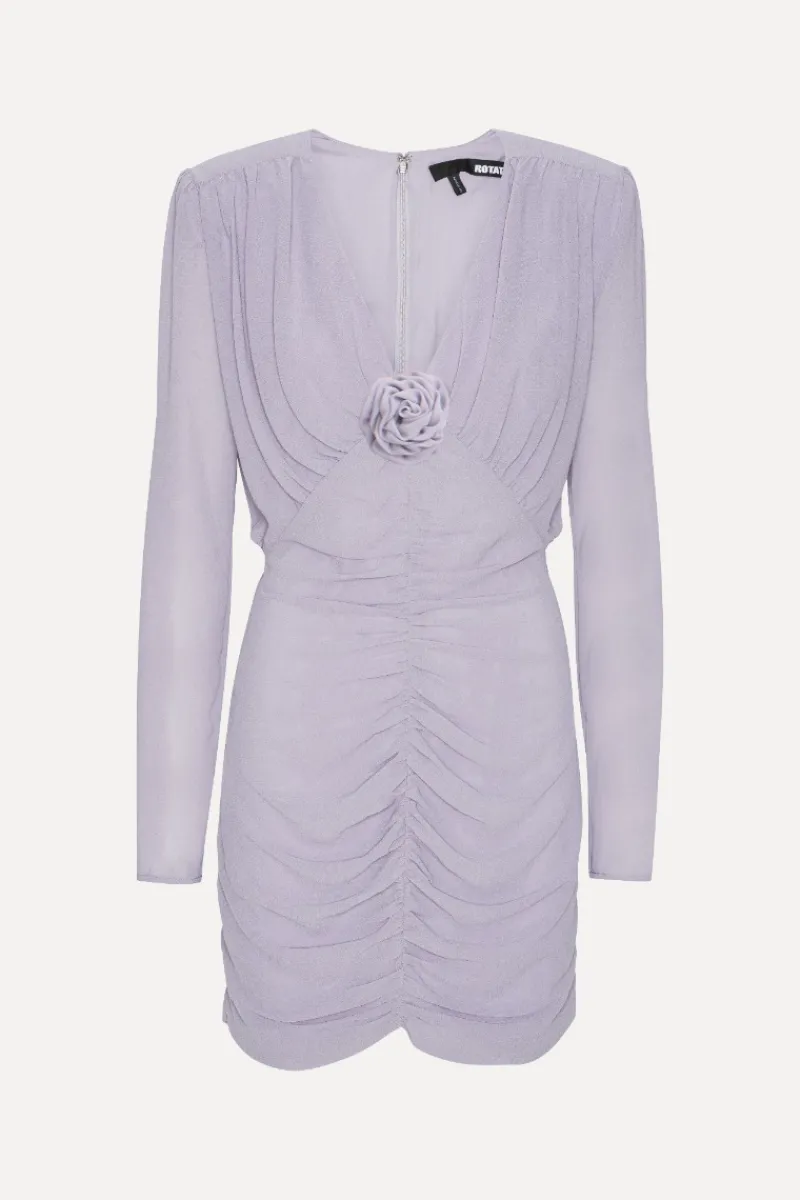 Mini Dresses|Dresses-ROTATE Birger Christensen Crepe Mini Gathered Dress Purple Lavender Aura color