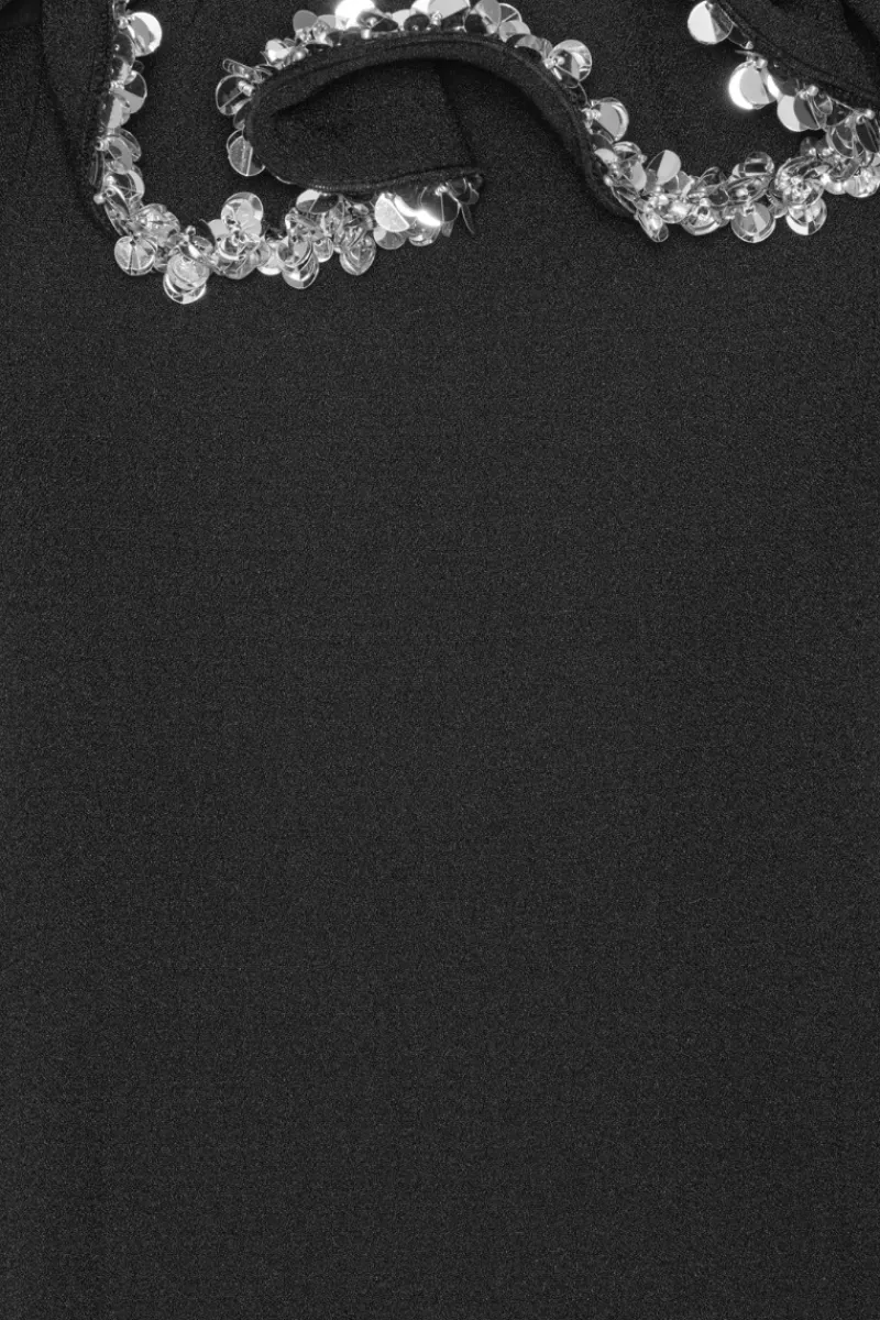 Mini Dresses-ROTATE Birger Christensen Crepe Mini Ruffle Dress Black Black color