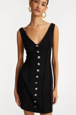 Mini Dresses|Dresses-ROTATE Birger Christensen Crepe Off Shoulder Dress Black Black color