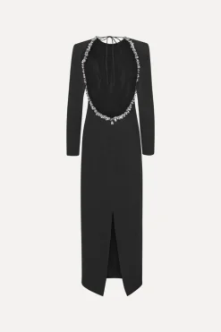 Maxi Dress|Dresses-ROTATE Birger Christensen Crepe Open Back Dress Black Black color