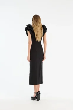 Midi Dresses|Dresses-ROTATE Birger Christensen Crepe Puffy Midi Dress Black Black color