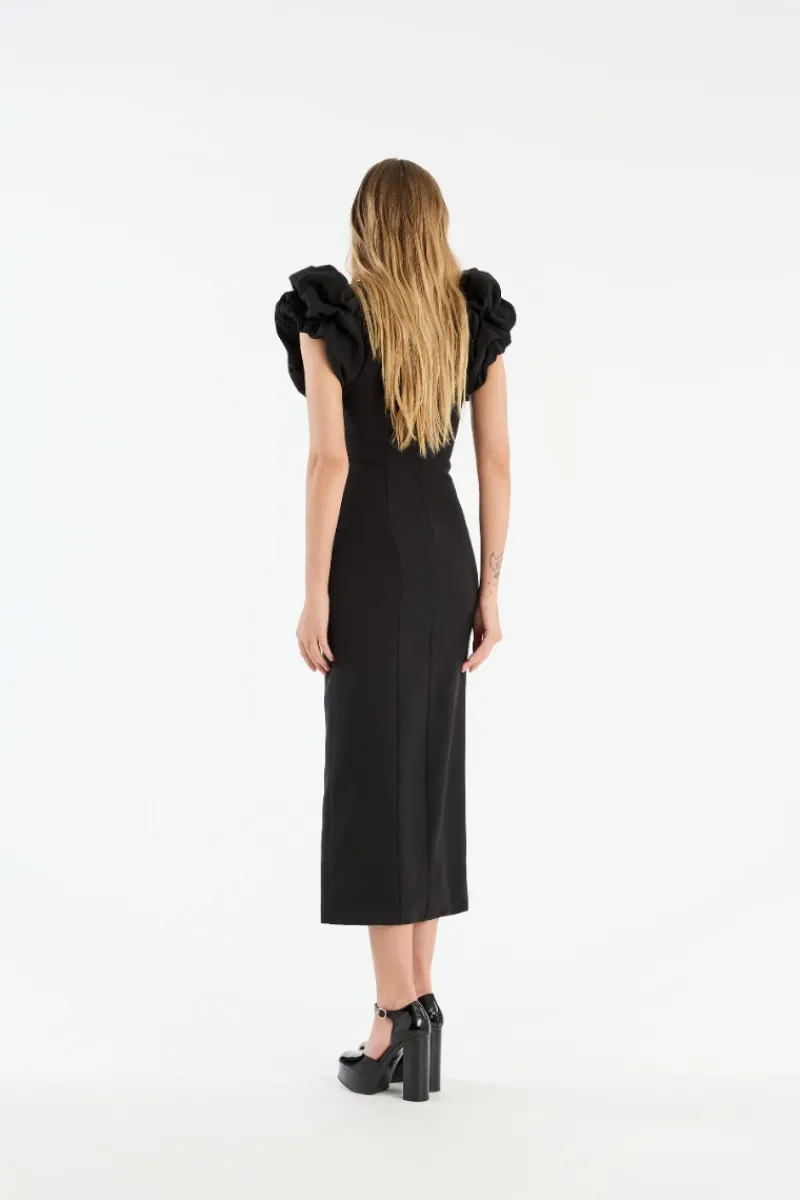 Midi Dresses|Dresses-ROTATE Birger Christensen Crepe Puffy Midi Dress Black Black color