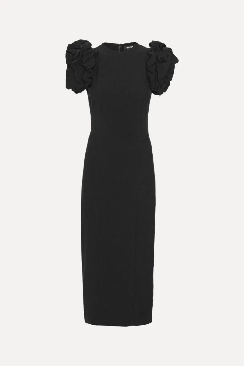 Midi Dresses|Dresses-ROTATE Birger Christensen Crepe Puffy Midi Dress Black Black color