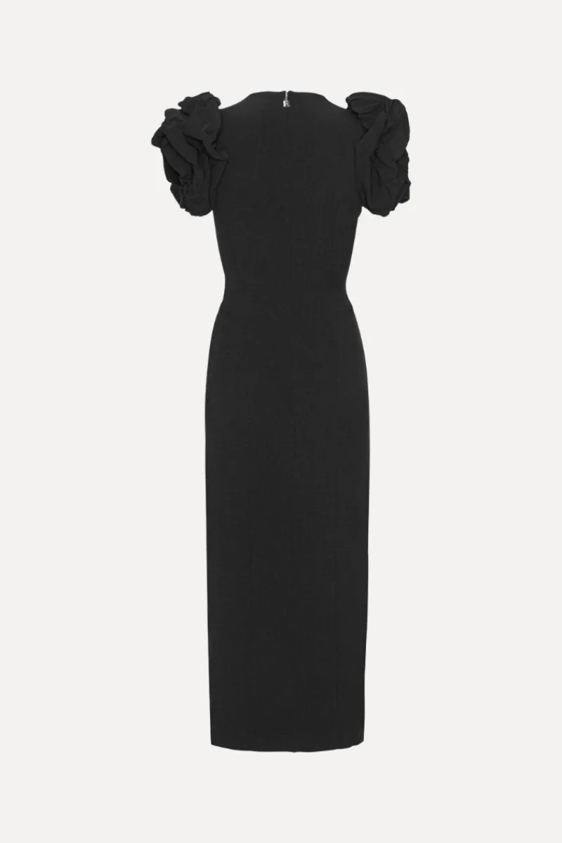 Midi Dresses|Dresses-ROTATE Birger Christensen Crepe Puffy Midi Dress Black Black color