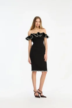 Tops-ROTATE Birger Christensen Crepe Ruffle Top Black Black color