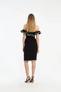 Tops-ROTATE Birger Christensen Crepe Ruffle Top Black Black color