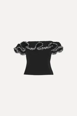 Tops-ROTATE Birger Christensen Crepe Ruffle Top Black Black color
