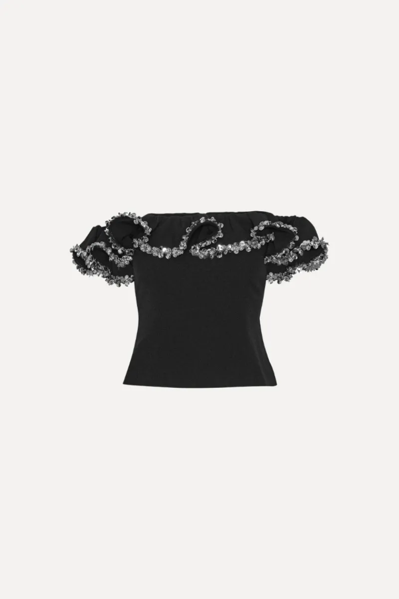 Tops-ROTATE Birger Christensen Crepe Ruffle Top Black Black color
