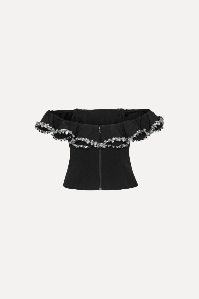 Tops-ROTATE Birger Christensen Crepe Ruffle Top Black Black color