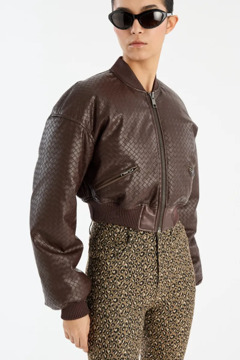 Outerwear-ROTATE Birger Christensen Cropped Puffer Jacket Dark Brown CHICORY COFFEE color