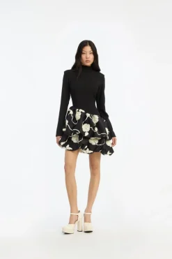 Mini Dresses|Dresses-ROTATE Birger Christensen 3d Flower Bubble Dress Black 1000 Black Comb. color