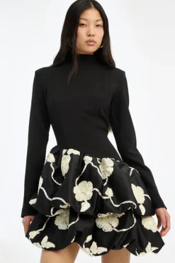 Mini Dresses|Dresses-ROTATE Birger Christensen 3d Flower Bubble Dress Black 1000 Black Comb. color