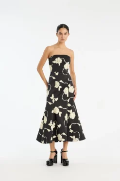Dresses|Midi Dresses-ROTATE Birger Christensen 3d Flower Midi Dress Black 1000 Black Comb. color