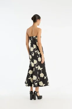 Dresses|Midi Dresses-ROTATE Birger Christensen 3d Flower Midi Dress Black 1000 Black Comb. color