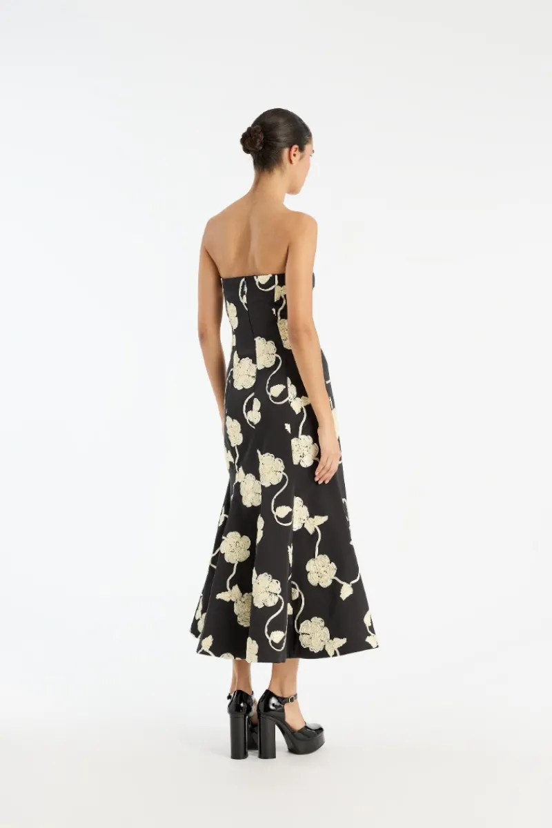 Dresses|Midi Dresses-ROTATE Birger Christensen 3d Flower Midi Dress Black 1000 Black Comb. color