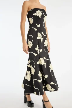 Dresses|Midi Dresses-ROTATE Birger Christensen 3d Flower Midi Dress Black 1000 Black Comb. color