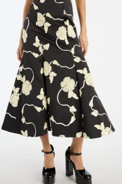 Dresses|Midi Dresses-ROTATE Birger Christensen 3d Flower Midi Dress Black 1000 Black Comb. color