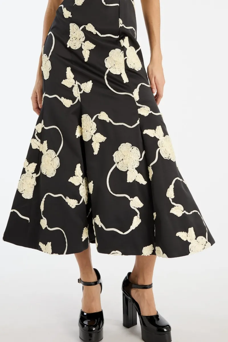 Dresses|Midi Dresses-ROTATE Birger Christensen 3d Flower Midi Dress Black 1000 Black Comb. color