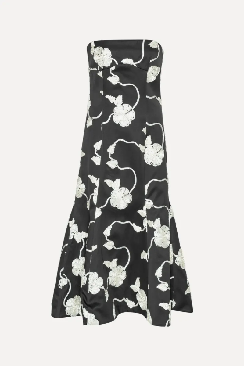 Dresses|Midi Dresses-ROTATE Birger Christensen 3d Flower Midi Dress Black 1000 Black Comb. color