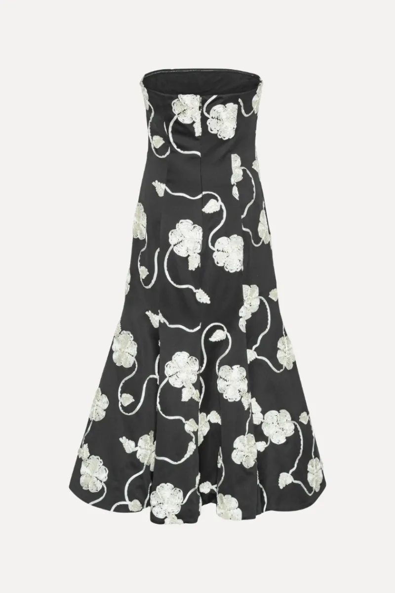 Dresses|Midi Dresses-ROTATE Birger Christensen 3d Flower Midi Dress Black 1000 Black Comb. color