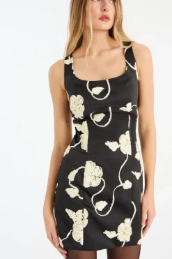 Mini Dresses|Dresses-ROTATE Birger Christensen 3d Flower Mini Dress Black 1000 Black Comb. color