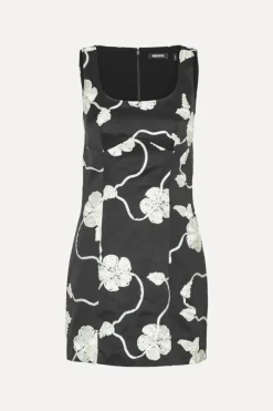 Mini Dresses|Dresses-ROTATE Birger Christensen 3d Flower Mini Dress Black 1000 Black Comb. color