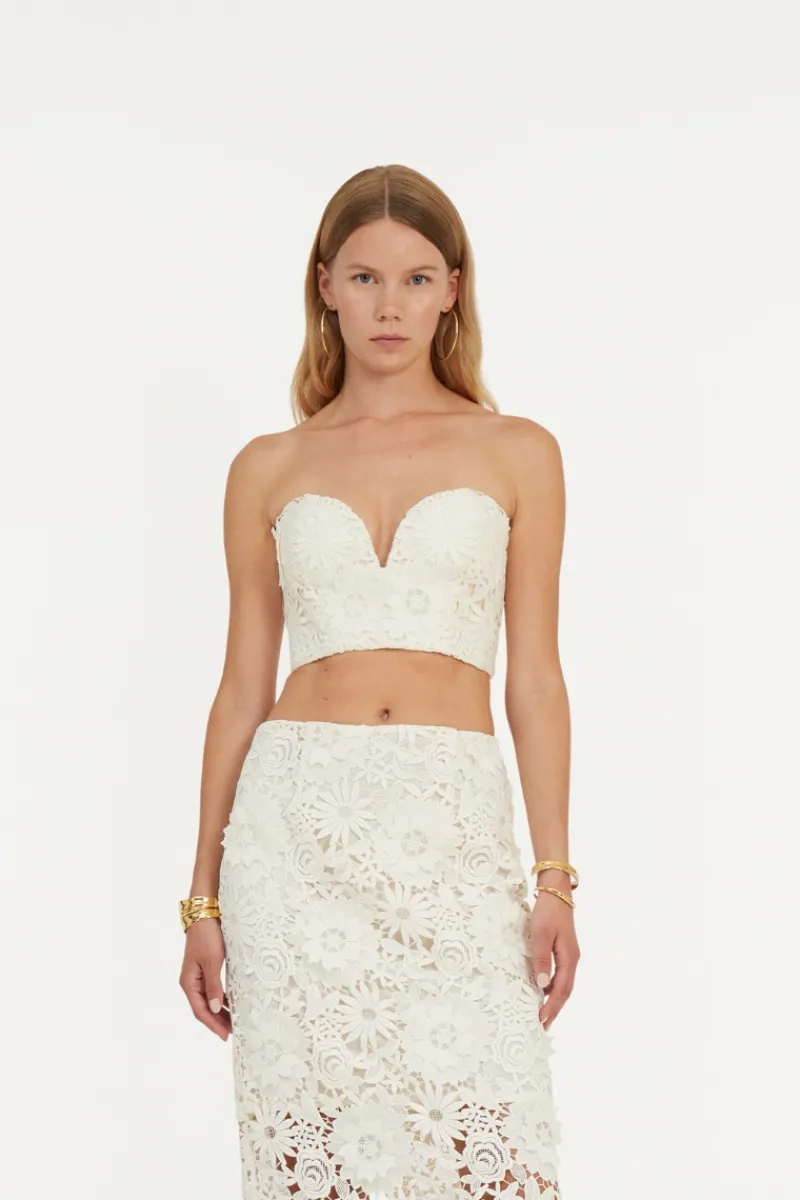 Bridal|Tops-ROTATE Birger Christensen 3d Lace Corset Top White Egret color