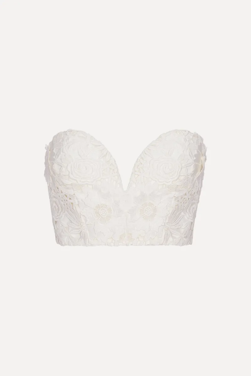 Bridal|Tops-ROTATE Birger Christensen 3d Lace Corset Top White Egret color