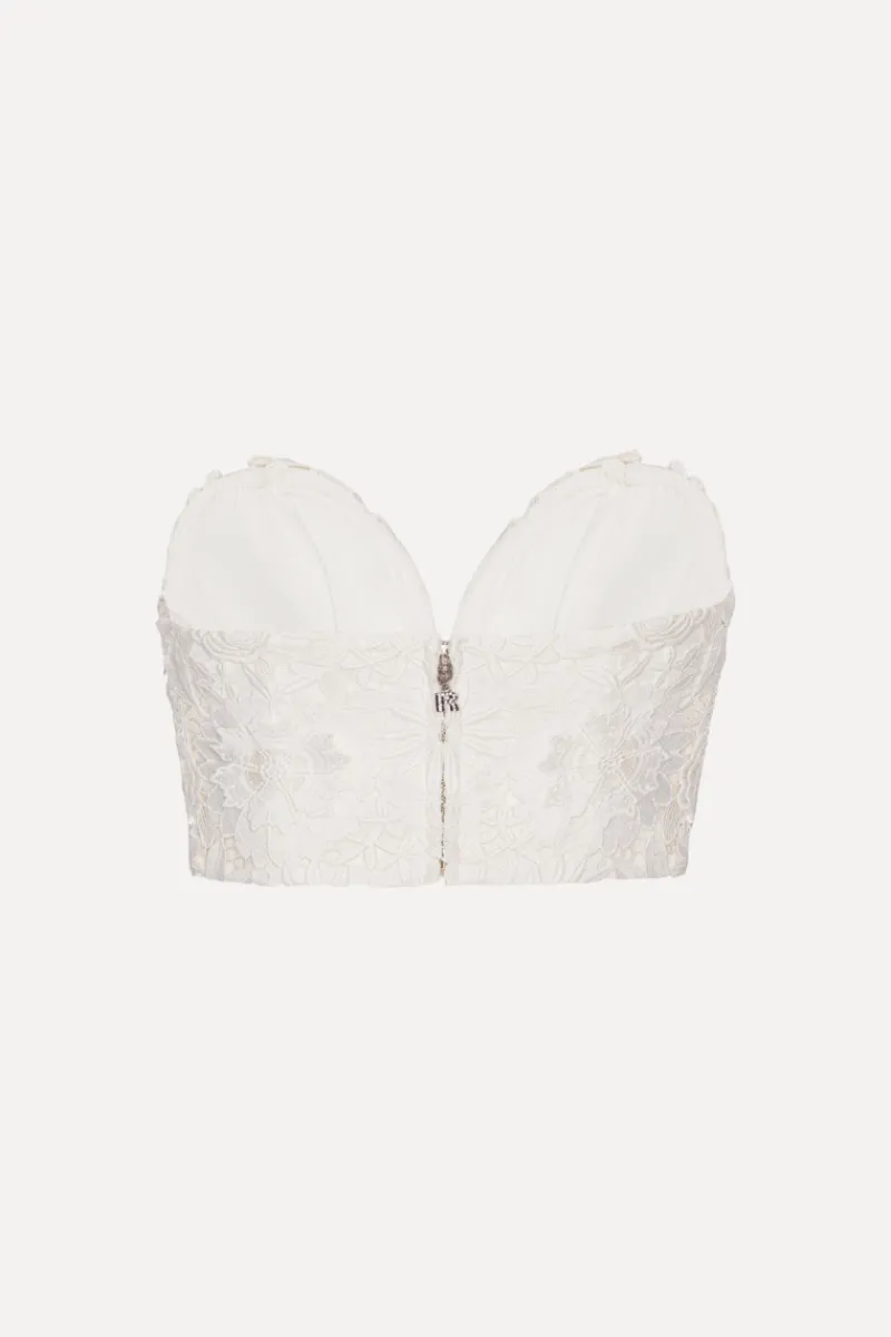 Bridal|Tops-ROTATE Birger Christensen 3d Lace Corset Top White Egret color