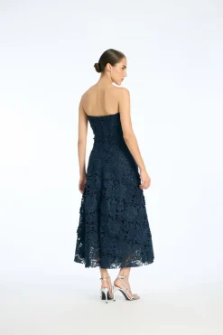 Midi Dresses|Dresses-ROTATE Birger Christensen 3d Lace Flared Midi Dress Dark Blue Navy Blazer color