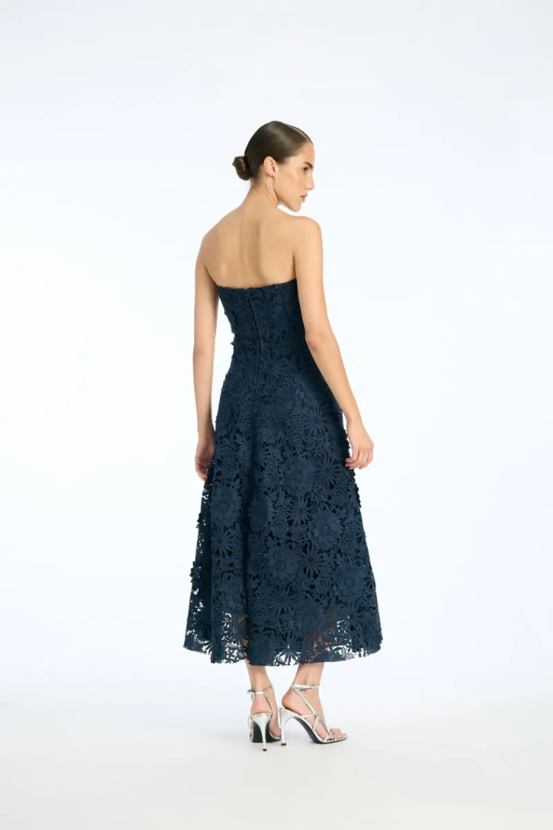 Midi Dresses|Dresses-ROTATE Birger Christensen 3d Lace Flared Midi Dress Dark Blue Navy Blazer color