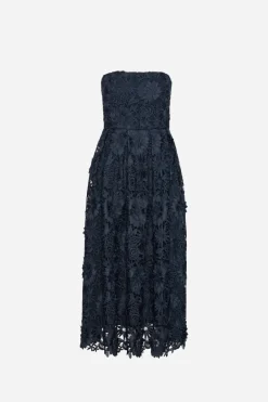 Midi Dresses|Dresses-ROTATE Birger Christensen 3d Lace Flared Midi Dress Dark Blue Navy Blazer color