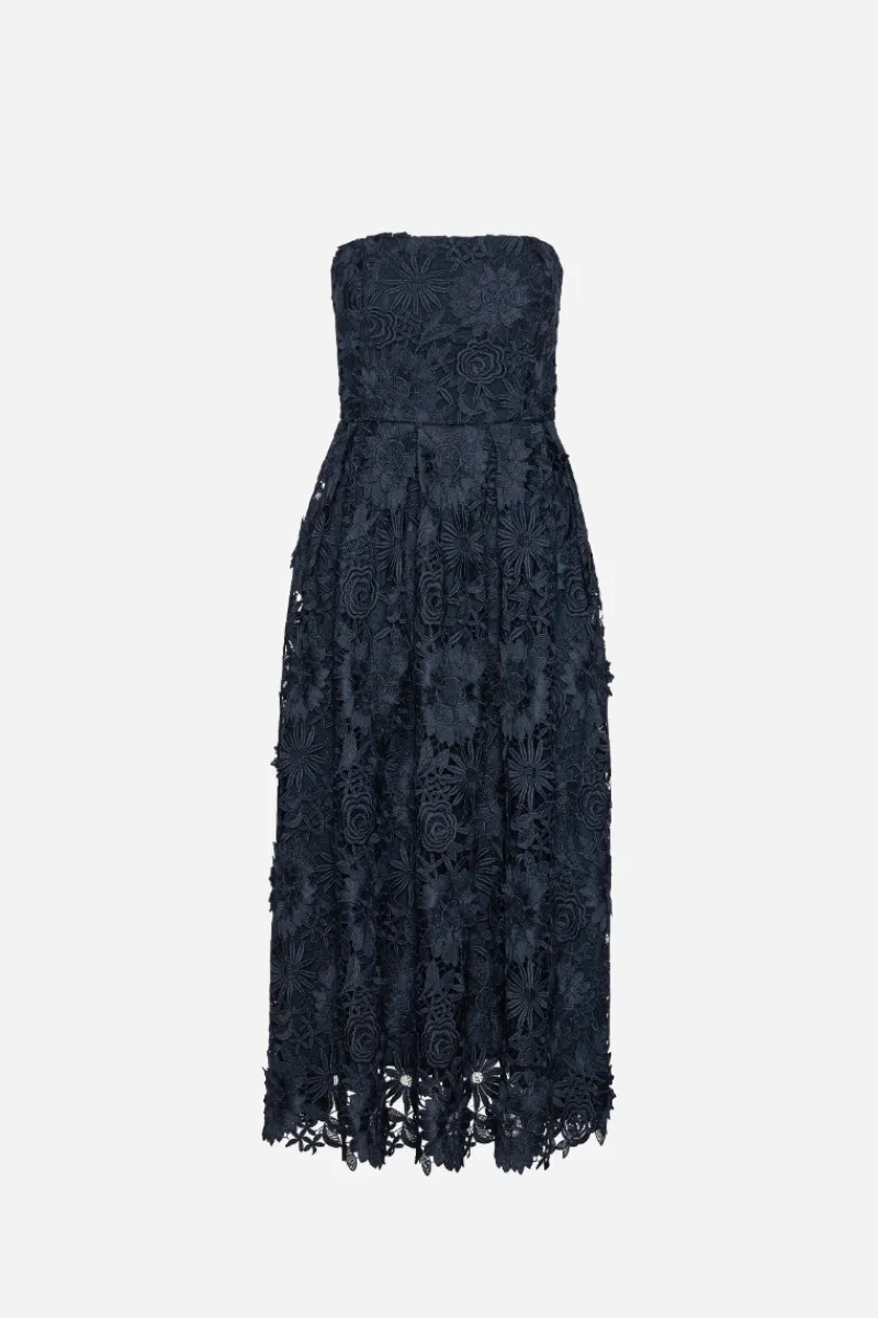 Midi Dresses|Dresses-ROTATE Birger Christensen 3d Lace Flared Midi Dress Dark Blue Navy Blazer color