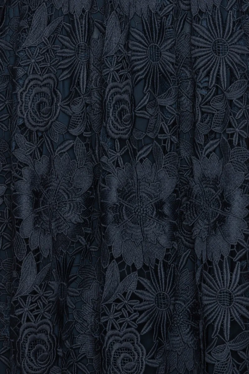 Midi Dresses|Dresses-ROTATE Birger Christensen 3d Lace Flared Midi Dress Dark Blue Navy Blazer color