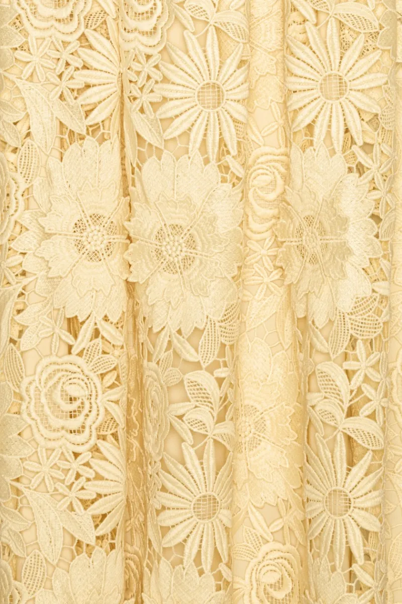 Midi Dresses|Dresses-ROTATE Birger Christensen 3D Lace Flared Midi Dress Yellow Italian Straw color