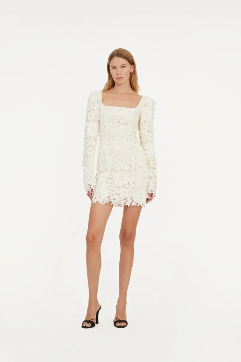 Bridal|Mini Dresses-ROTATE Birger Christensen 3d Lace Ls Mini Dress Egret color