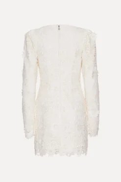 Bridal|Mini Dresses-ROTATE Birger Christensen 3d Lace Ls Mini Dress Egret color
