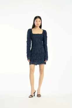 Mini Dresses|Dresses-ROTATE Birger Christensen 3d Lace Ls Mini Dress Dark Blue Navy Blazer color