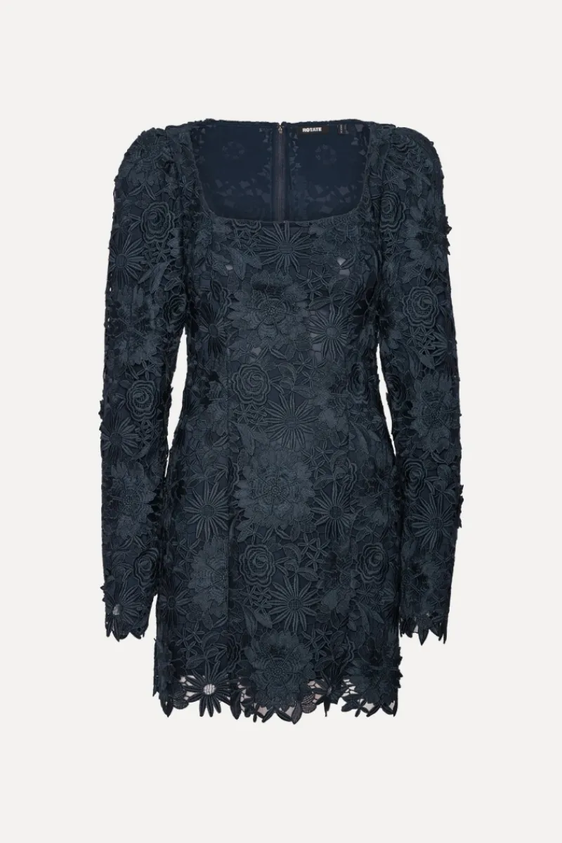 Mini Dresses|Dresses-ROTATE Birger Christensen 3d Lace Ls Mini Dress Dark Blue Navy Blazer color