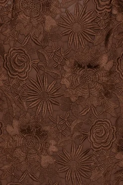 Midi Dresses|Dresses-ROTATE Birger Christensen 3D Lace Midi Dress Dark Brown Potting Soil color