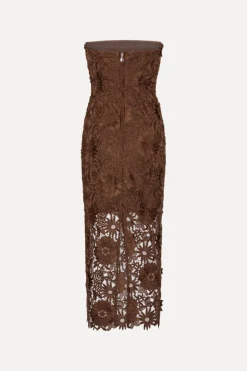 Midi Dresses|Dresses-ROTATE Birger Christensen 3D Lace Midi Dress Dark Brown Potting Soil color