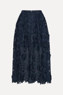 Skirts-ROTATE Birger Christensen 3d Lace Midi Skirt Dark Blue Navy Blazer color